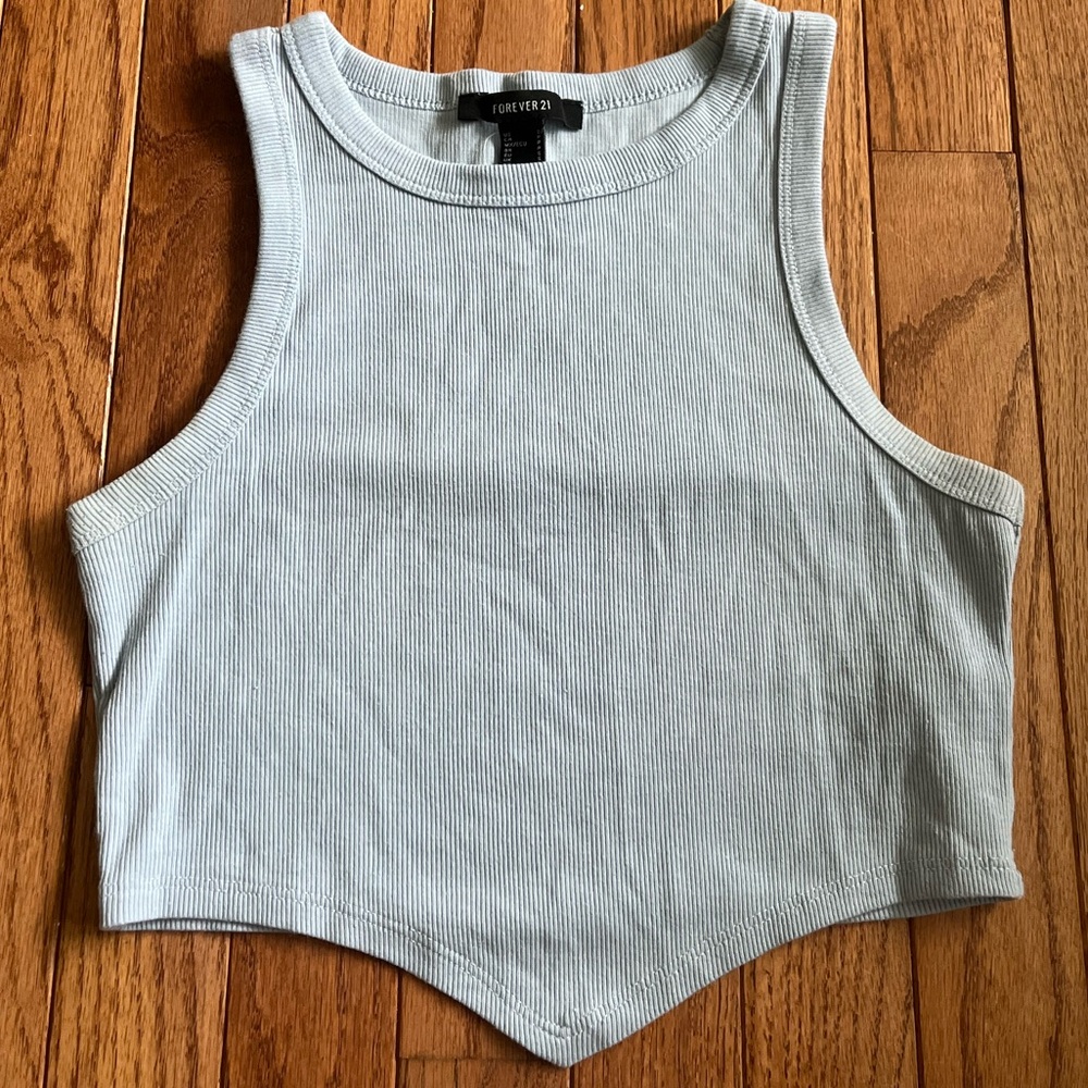 Forever 21 Pale Blue Ribbed Pointed Hem Crop Tank